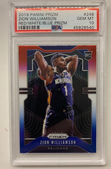 2019 Panini Prizm Zion Williamson Red/White/Blue Prizm PSA 10