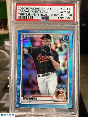 2020 Bowman Draft Jordan Westburg #BD111 Chrome Sky Blue Refractor PSA 10