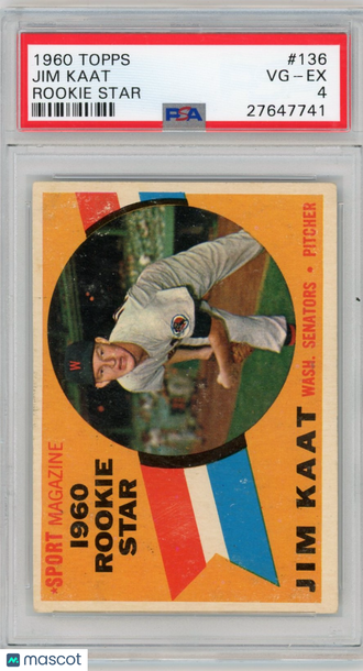 1960 Topps Jim Kaat #136 Rookie Star PSA 4