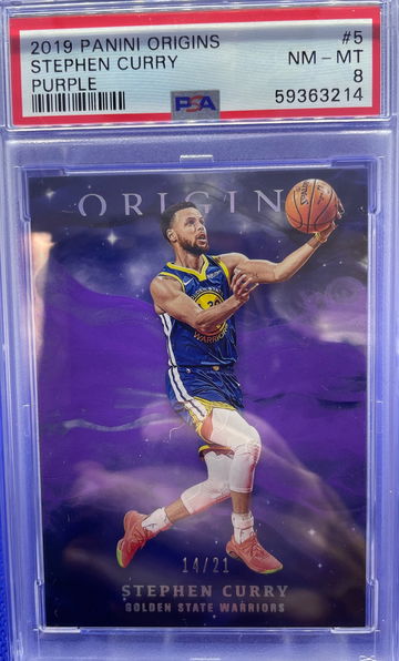 2019-20 PANINI ORIGINS STEPHEN CURRY PURPLE FOTL EXCLUSIVE 14/21 PSA 8 NM-MT SP