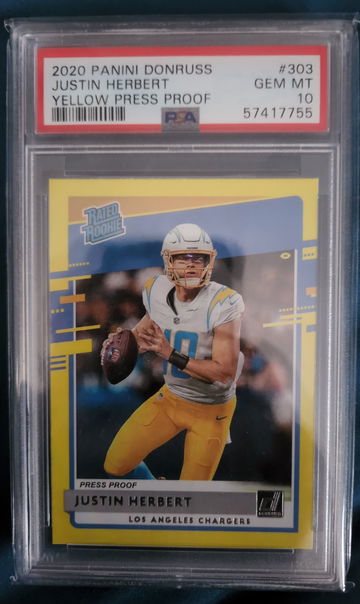 2020 Donruss Justin Herbert Yellow Press Proof Psa 10