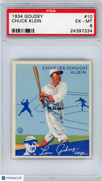 1934 Goudey Chuck Klein #10 PSA 6