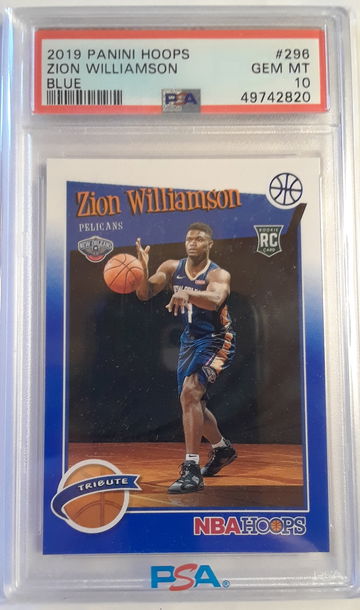 Zion Williamson 2019 Hoops Tribute Blue Rookie Card PSA 10 Gem Mint #296