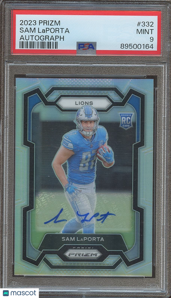 2023 Panini Prizm Sam LaPorta #332 Silver Prizm Autographs Parallel/Variety Rookie Base Set PSA 9