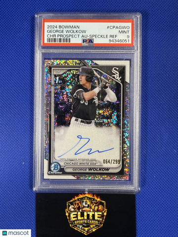 2024 Bowman Chrome Prospect Autographs George Wolkow #CPAGWO Speckle Ref /299 PSA 9