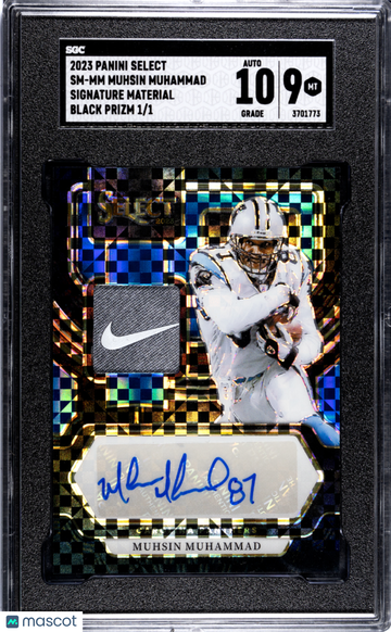 2023 Panini Select Muhsin Muhammad #SM-MM SIG. Mat. Black Prizm 1 1 SGC 9 Auto 10