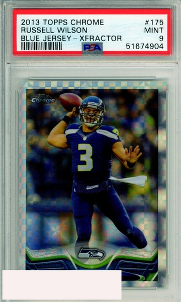 2013 TOPPS CHROME BLUE JERSEY-XFRACTOR RUSSELL WILSON #175 SEAHAWKS PSA MINT 9