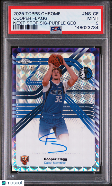 2025 Topps Chrome Next Stop Signatures Cooper Flagg #NS-CF Purple Geo 35/75 PSA 9