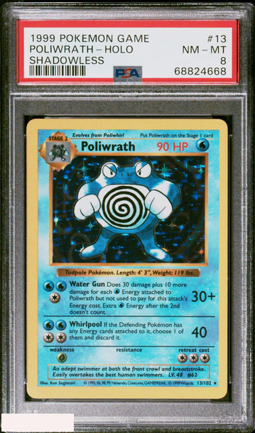 1999 POKEMON GAME POLIWRATH HOLO #13 SHADOWLESS PSA 8 NM-MT