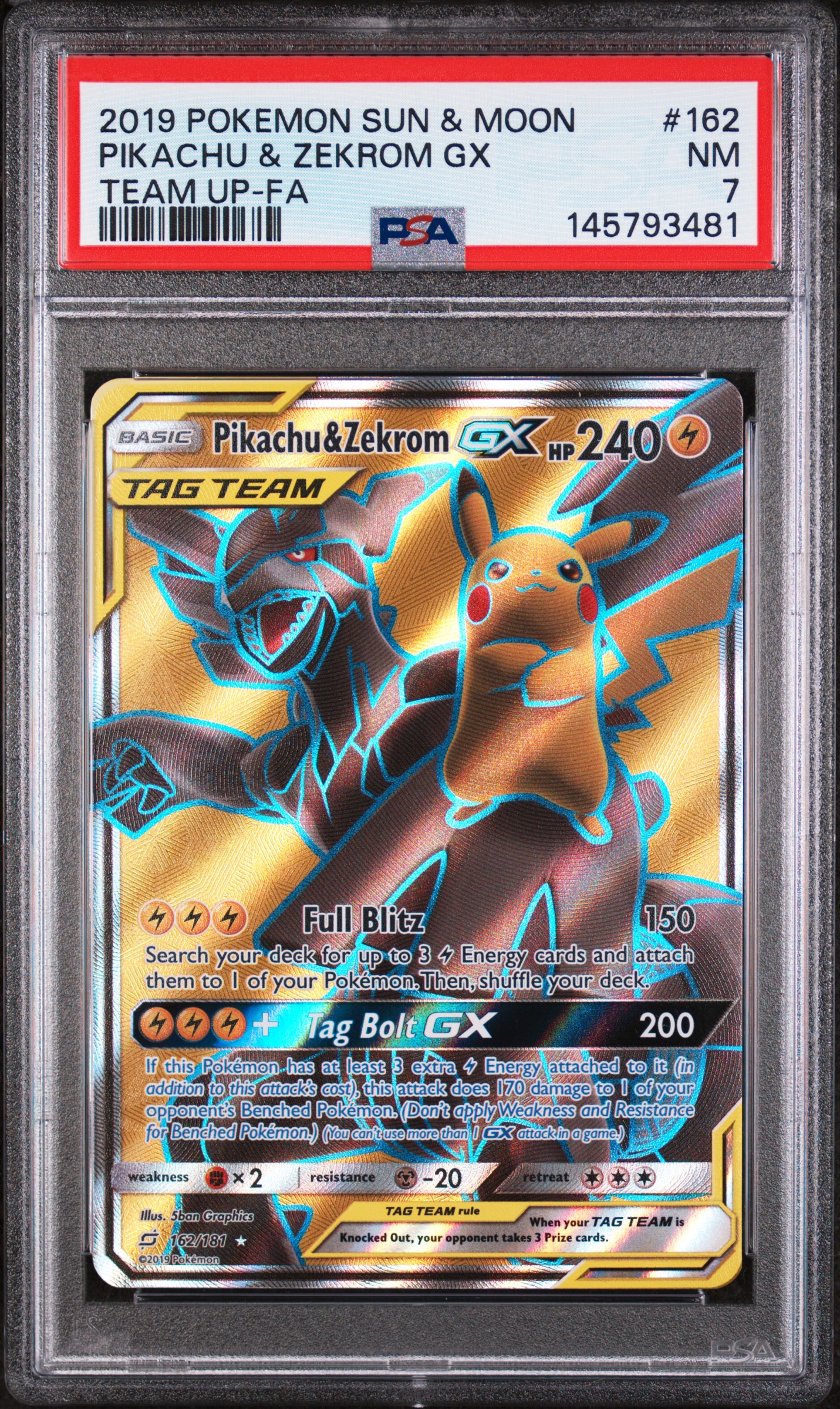 2019 Pokemon Sun & Moon Team Up Pikachu & Zekrom GX Team Up-Fa PSA 7 #162