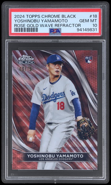 2024 Topps Chrome Black Yoshinobu Yamamoto Rose Gold Wave Refractor PSA 10