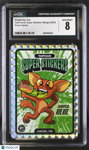 2025 Veefriends Super Stickers: Manga Amped Aye Aye /99 Green Splash CGC 8