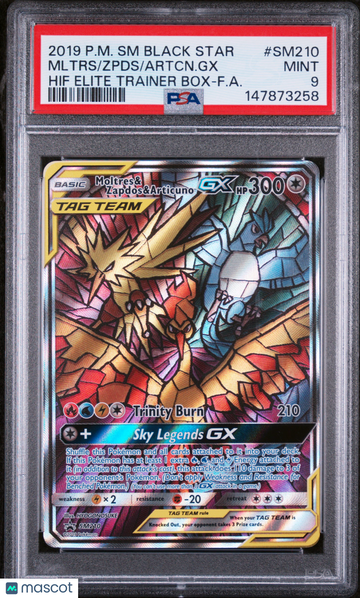 2019 Pokemon SM Black Star Promo Moltres & Zapdos & Articuno GX Hif Elite Trainer Box-F.A. PSA 9 #SM210