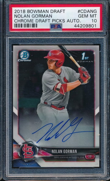 2018 Bowman Chrome Draft Nolan Gorman Base RC AUTO PSA 10 GEM MINT