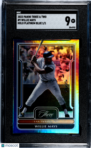 2023 Panini Three & Two Willie Mays #9 Holo Platinum Blue 1 1 SGC 9