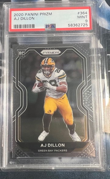 2020 Panini Prizm AJ DILLON RC #364 Green Bay Packers Rookie PSA 9 MINT