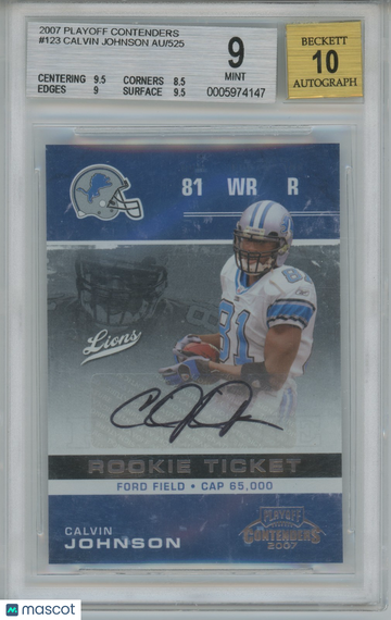 2007 Playoff Contenders Calvin Johnson #123 [Base] Rookie Base Set BGS 9 Auto 10