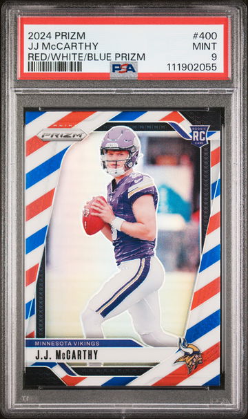 2024 Panini Prizm Red/White/Blue Prizm J.J. McCarthy #400 RC PSA 9