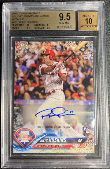 2018 Topps Holiday Snowflake Auto Metallic Rhys Hoskins 5/10  9.5 GEM