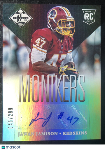 Jawan Jamison 2013 Limited Monikers #175 RC Autograph #45/299 Redskins Rutgers