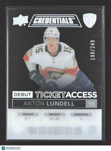 2022 Upper Deck Credentials Debut Ticket Access Anton Lundell #DTA-AL Black 100/249