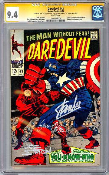 DAREDEVIL #43 CGC-SS 9.4 *STAN LEE JOE SIMON GENE COLAN* CAPT AMERICA XOVER 1968
