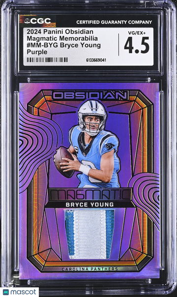 2024 Panini Obsidian Bryce Young Purple Magmatic Memorabilia Trading Card #MM-BYG CGC 4.5