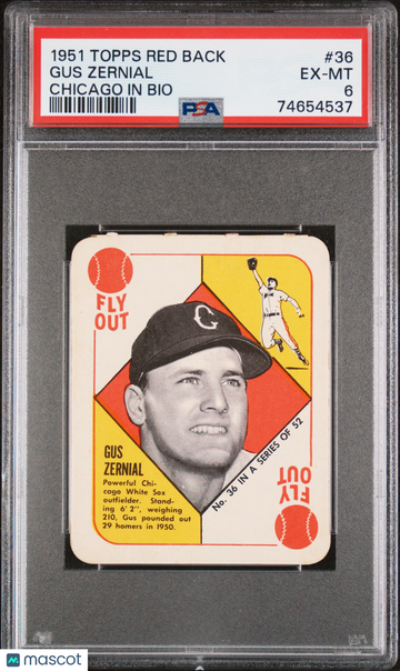1951 Topps Red Back Gus Zernial #36 Chicago In Bio PSA 6