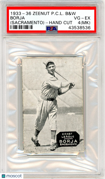 1933-36 Zeenut Pacific Coast League B&W Borja (Sacramento) Hand Cut MK PSA 4