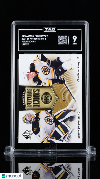 2021-22 Upper Deck SP Authentic Jeremy Swayman / Charlie McAvoy #FI-3 Limited /25 Rookie TAG 9