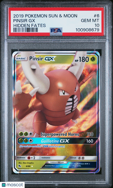 2019 Pokemon Sun & Moon Hidden Fates Pinsir GX Mongolian Hidden Fates PSA 10 #6
