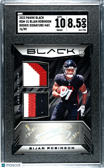 2023 Panini Black Bijan Robinson #RSM-31 Rookie SIG. Mat. 99 SGC 8.5 Auto 10