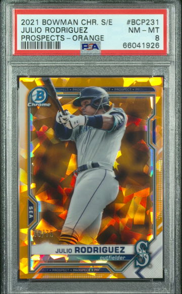 2021 JULIO RODRIGUEZ Bowman Chrome Sapphire Orange Refractor 36/75 PSA 8 NM-MT