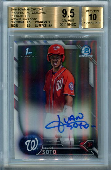 2016 Bowman Chrome refractor Juan Soto /499 BGS 9.5 auto 10