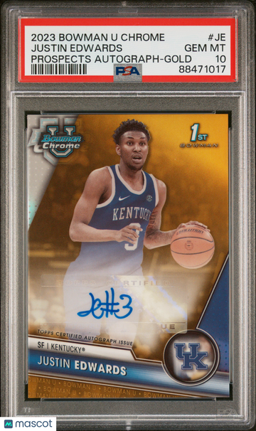 2023 Bowman University Chrome Bowman Chrome Prospects Autographs Justin Edwards Gold Ref /50 #JE PSA 10