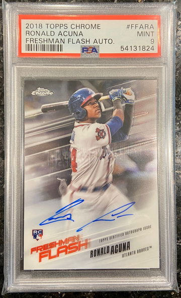 2018 Topps Chrome Rookie Freshman Flash Auto Ronald Acuna Jr 04/99 RC PSA 9 MINT
