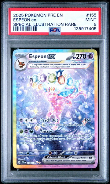 2025 Pokemon Scarlet and Violet Prismatic Evolutions Special Illustration Rare Espeon Ex #155 PSA 9