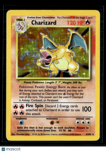 1999 Base Set Charizard Holo Rare #4/102