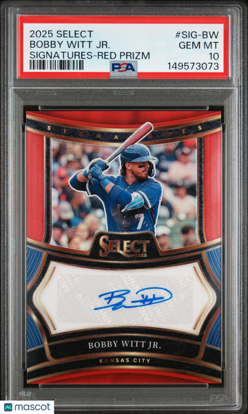 2025 Panini Select Signatures Bobby Witt JR. #SIG-BW Red Prizm /99 PSA 10