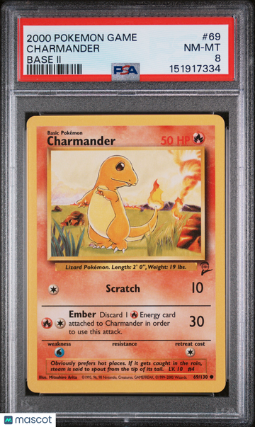 2000 Pokemon Game Base II Charmander Base II PSA 8 #69