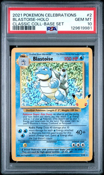 2021 Pokemon Celebrations Classic Collection Base Set Holo Blastoise #2 PSA 10