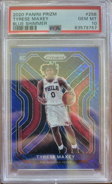 2020 Prizm Tyrese Maxey Blue Shimmer PSA 10