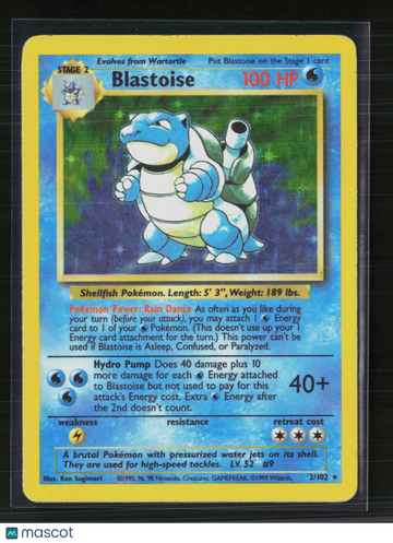 1999 Base Set Blastoise Holo Rare #2/102