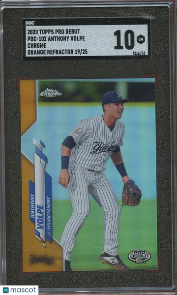 2020 Topps Pro Debut Anthony Volpe #PDC-102 Chrome Orange Refractor 25 Rookie SGC 10 Topps