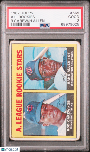 1967 Topps A. L. Rookies #569 R. Carew H. Allen PSA 2