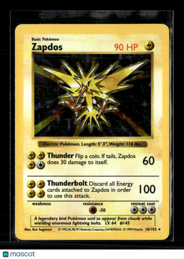 1999 Base Set Zapdos Holo Rare #16/102