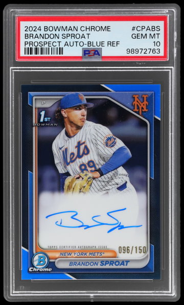 2024 Bowman Chrome Brandon Sproat Prospect Autograph Blue Refractor PSA 10
