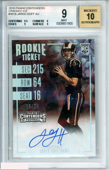2016 PANINI CONTENDERS JARED GOFF #301B CRACKED ICE BGS 9 AUTO 10 RC