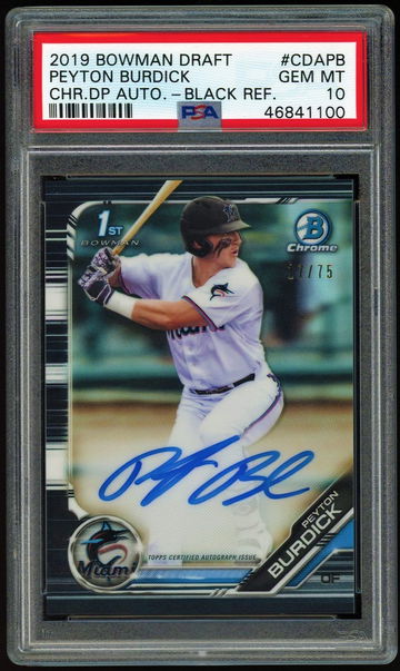 2019 Bowman Chrome PEYTON BURDICK Black Refractor Auto RC PSA 10 Autograph #17/75 Miami Marlins