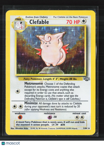 1999 Jungle Clefable Holo Rare #1/64